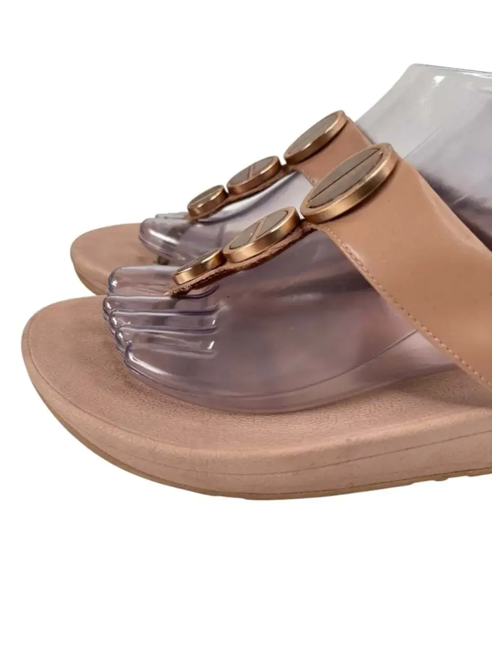 FitFlop Halo Toe Post Sandals Metallic Buckle Comfort Beige Womens Size 8